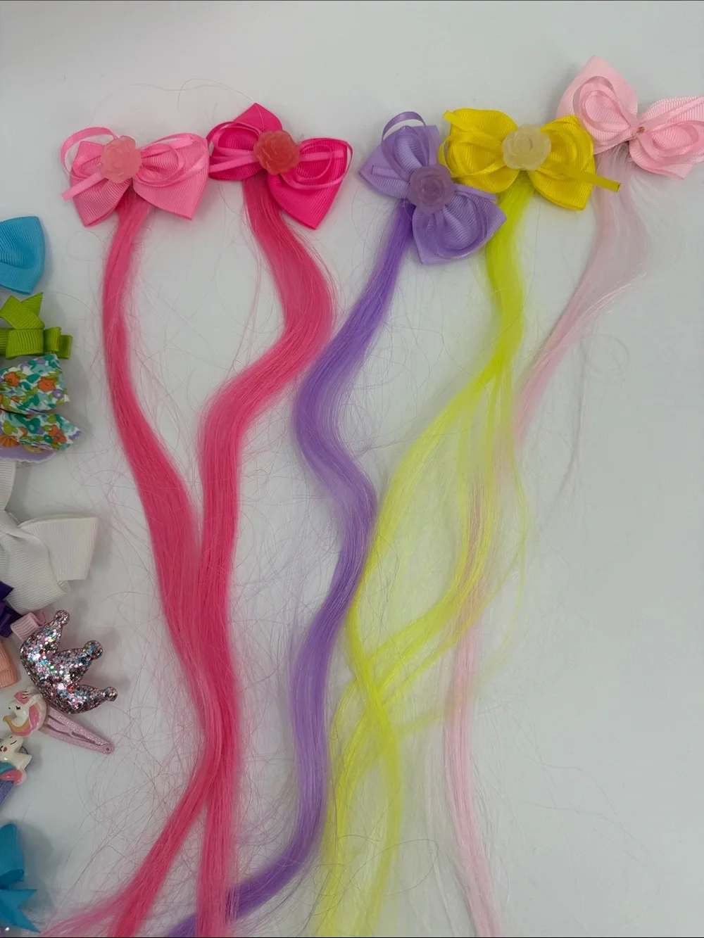 44 Kids Colorful Hair Bow & Clip Set - Pink, Purple, Yellow, Blue